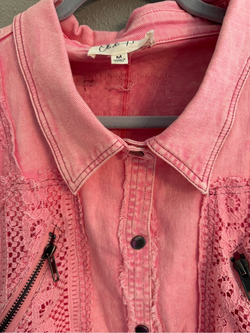 Oli & Hali Pink Lace-Panel Jean Jacket - Picture 3 of 8